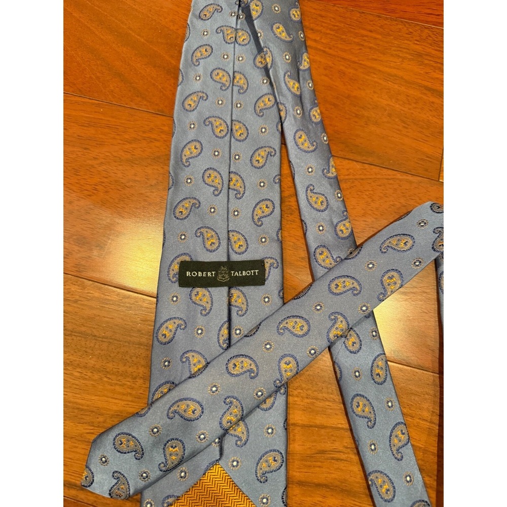 Robert Talbott Paisley Silk Tie Blue w/Orange‎ Made in USA 61"L 3"W